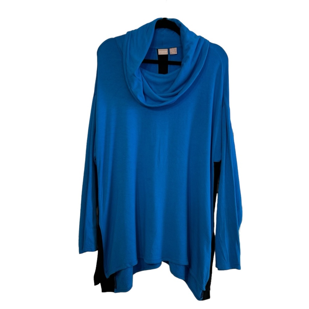 Chico's Zenergy Blue/Black Cowl Neck Tunic Sweater/Sweatshirt Size 3 (XL 16/28)